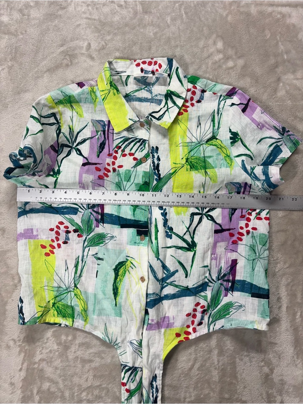 Sigrid Olsen 100% Linen Botanical Tie Front Blouse - Picture 10 of 12